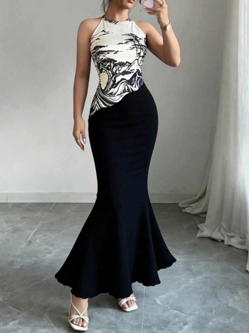 Black Elegant Women's Halter Mermaid Dress